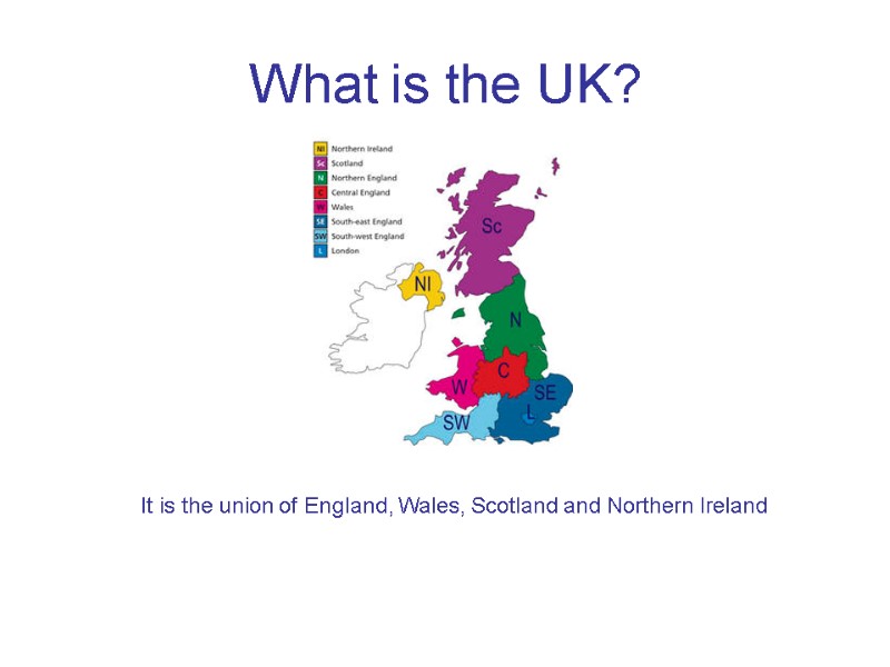 What is the UK? It is the union of England, Wales, Scotland and Northern